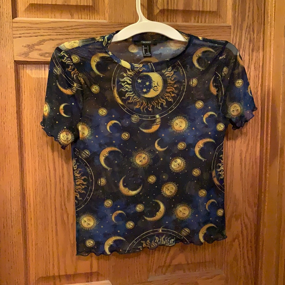 Celestial Print Crop Second Skin Top